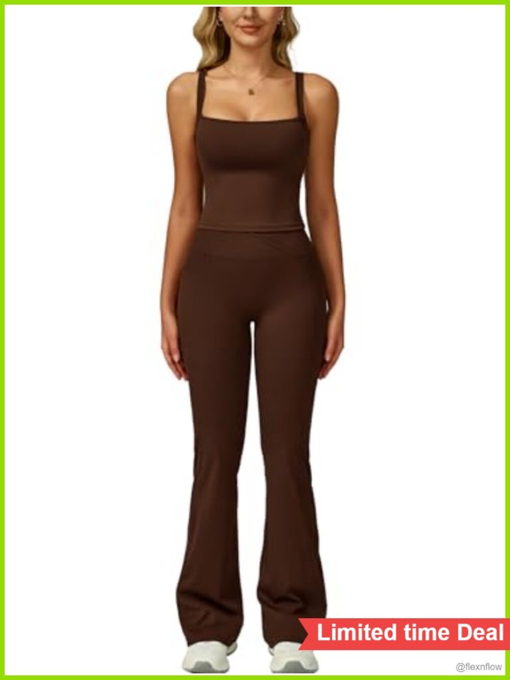 Womens 2 Piece Workout Set Square Neck Tank Top Flare Leggings